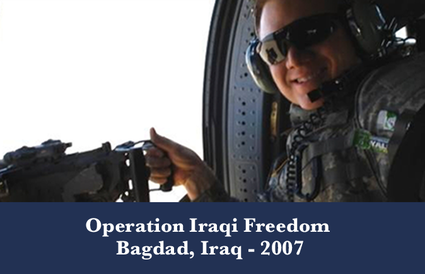 David Michael Lowe on a plane in Bagdad, Iraq in 2007 Operation Iraqi Freedom
