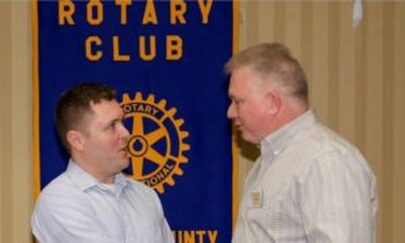 Bill Hardwick and David M Lowe. Bill joins St. Robert, Waynesville, MO Rotary Club